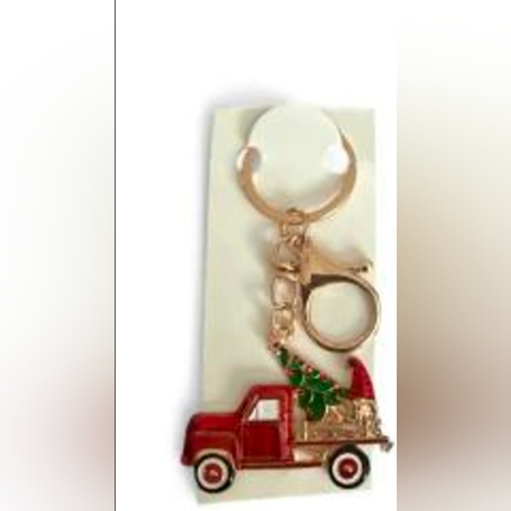 Mint Holiday Christmas Themed Green Truck Red Tree Gnome Keychain New